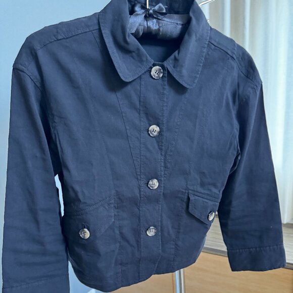 Theory Cropped Linen Jacket Black - Picture 3 of 11